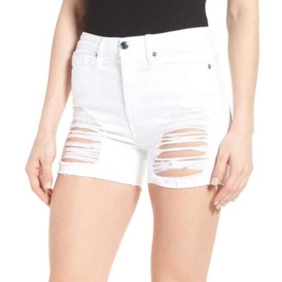 Good American Women's White Distressed The Cutoff Denim Shorts Size 16 NEW
